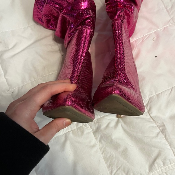 Hot Pink Faux Snakeskin Iridescent Party Boots - Picture 3 of 7
